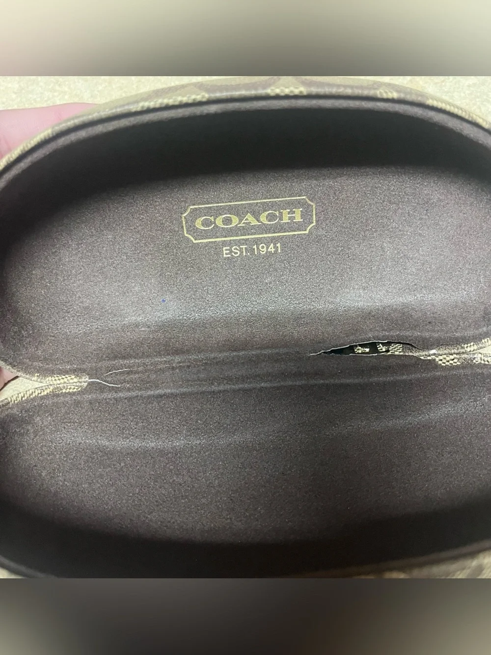 Coach Hard Clamshell Eyeglass Case Classic Logo Monogram Brown